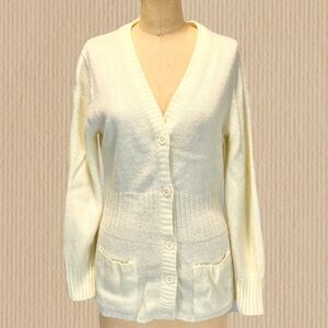 VINTAGE buttercream knit sweater cardigan button front tunic womens JCPenney 70s